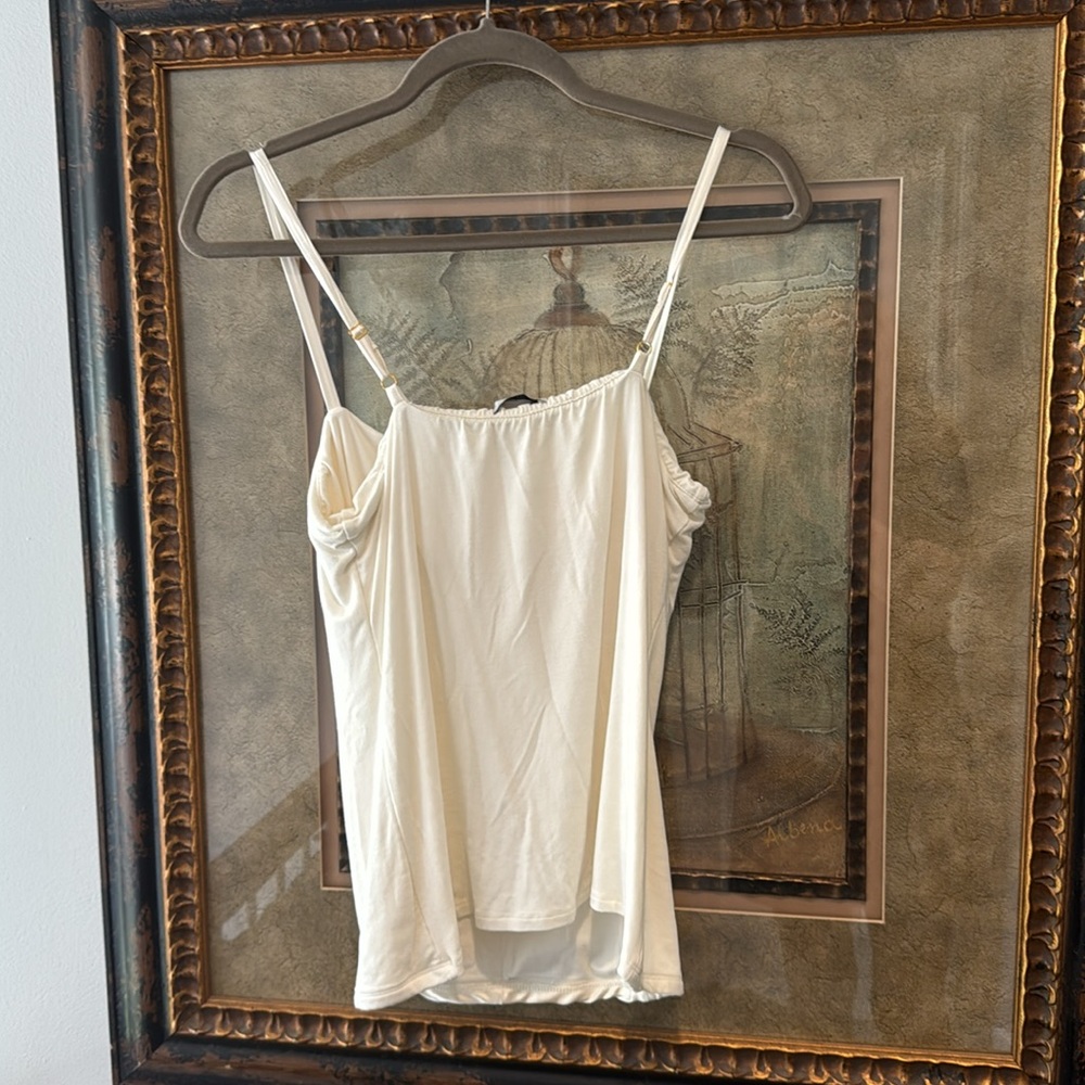 NWT Cache Ivory Ruched Satin Fitted Top w/ Spaghetti Straps - Picture 7 of 10